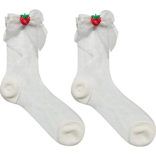 Strawberry Bow Socks Lolita Fairy Yarn Bow Crystal Cool Socks