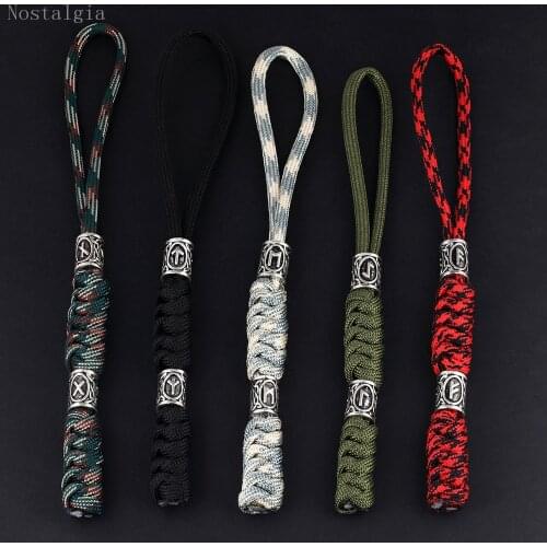 Nostalgia Viking Keychain with Beads Thors Hammer and Scandinavian Viking Rune Bead Accessories Paracord Keychain for Men Women