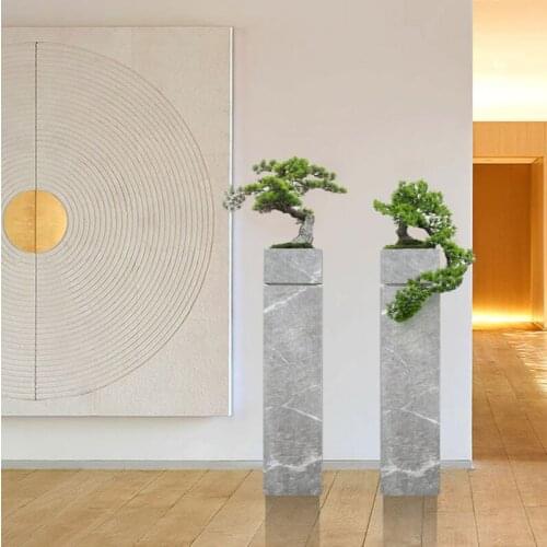YL Entrance Decoration New Chinese Marble Floor Flower Device Artificial Greeting Pine Decorative Model Room Living Room