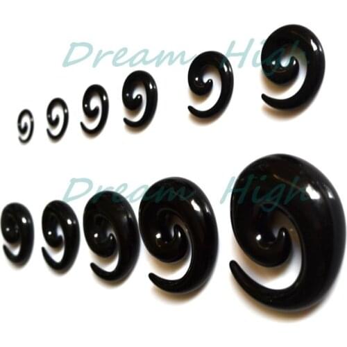 Wholesale Acrylic Ear Spiral Expanders Black Ear Tapers 100pcs/lot Mixed Sizes Fashion Body Piercing Jewelry Free Shipping