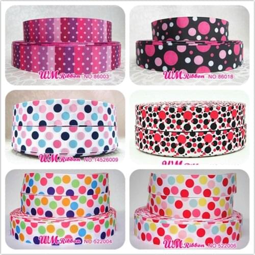 Q&N ribbon 7/8inch 22mm colorful dot designs on grosgrain ribbon or printed grosgrain ribbon 50yds/roll
