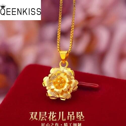 QEENKISS PT512 Fine Jewelry Wholesale Hot Woman Girl Mother Bride Birthday Wedding Gift Flower 24KT Gold Pendant Charm NO CHAIN