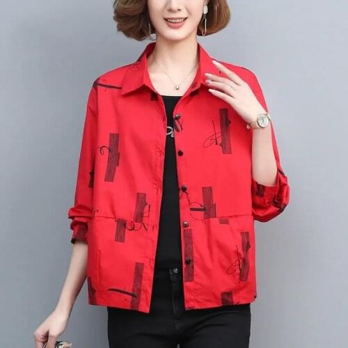 Spring Autumn Casual Jacket Women Short Print Coats Tops Plus size Loose Windbreakers Female Single-breasted Basic Coat Outwear