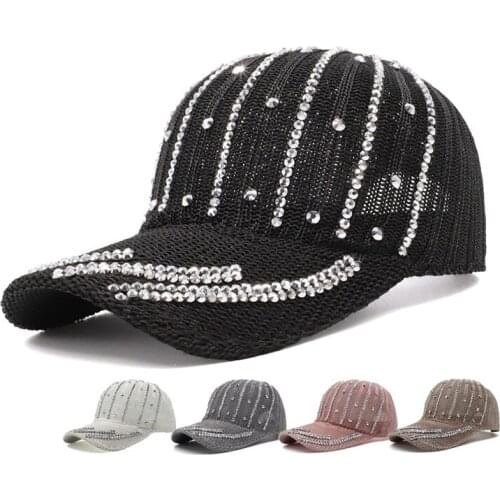 Rhinestone Hollow Breathable Women Baseball Cap 2020 New Female Outdoor Autumn Adjustable Embroidered Peaked Hat Summer Sunhat