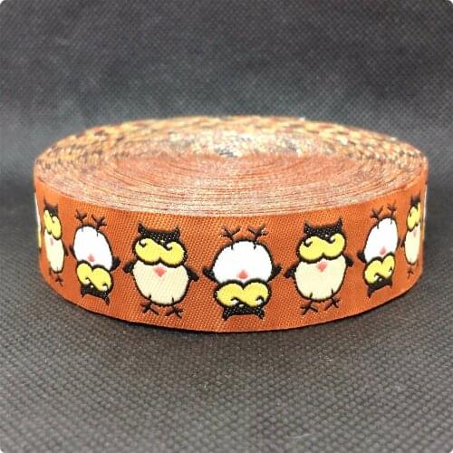 7/8" 22mm 10yards/sets cartoon Brown owl Woven Jacquard ribbon grosgrain ribbon hair bow DIY handmade OEM TK15090402