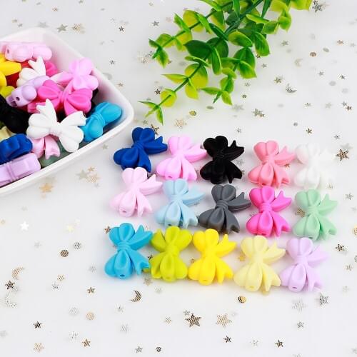 TYRY.HU 2pcs Silicone Bow Knot Beads DIY Teether Beads Food Grade Teething Silicone Pacifer Holder Accessories