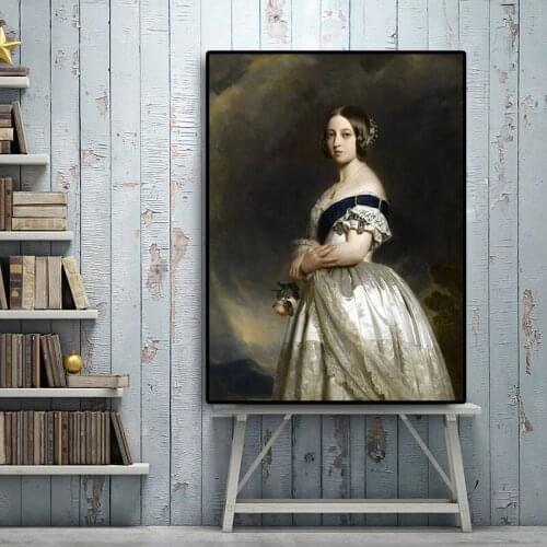 Vintga Young Queen Victoria Portrait Oil Painting on Canvas Posters and Prints Scandinavian Wall Art Picture for Living Room