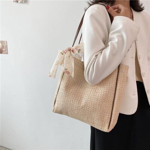 Lady Totes Shoulder Bag Big Capacity Bow Shopping Women Eco Reusable Shopper Bags Straw weaving messenger Bag