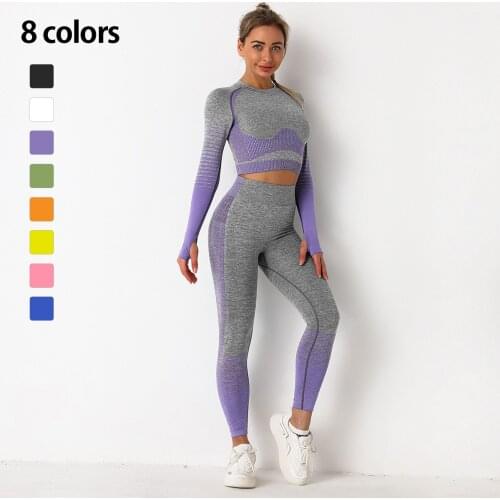 2/3/5PCS Seamless Women Yoga Set Workout Sportswear Gym Clothing Fitness Long Sleeve Crop Top High Waist Leggings Sports Suits