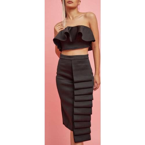 2 Piece Set Women Tube Tops Ruffles Stretchy Slim Fit Club Outfits Sexy Party Date Night Dresses Skirt and Top Summer Fall 2020