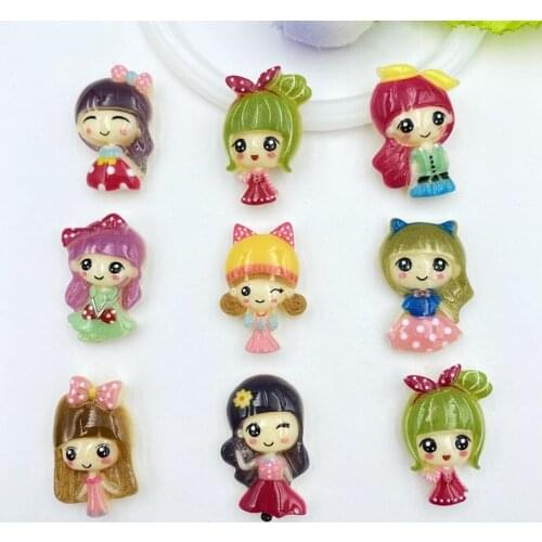 16pcs 15*23mm little girl princess Mixed cute strawberry girl resin cabochon flatbacks kawaii Hair Bows Center Crafts DIY