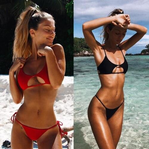 2021 Women Hollow Split Bikini Push-up Strappy Padded Bra Swimsuit For Beach Summer Two-Piece Suits Sportswear