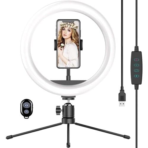 8 10 inch Selfie Ring Light with Tripod Stand Phone Holder Dimmable LED Camera Ring Light 3 Color Modes for Makeup Photography