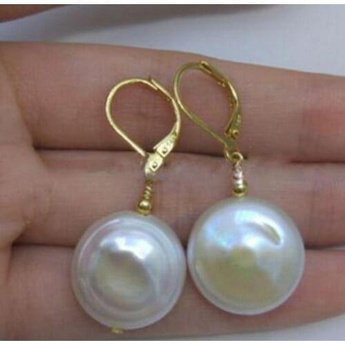 Free Shipping Huge White Baroque South Sea Pearl Earrings 14 YELLOW GOLD