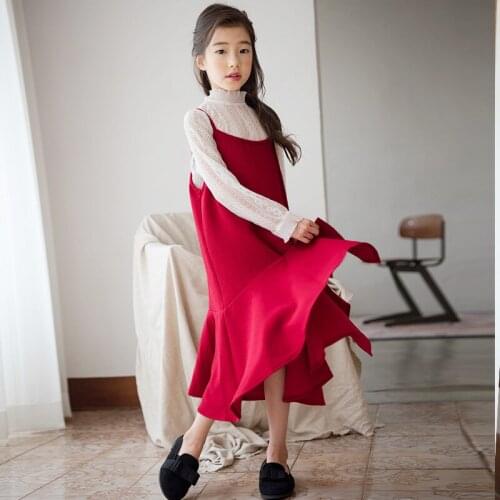 Brand Baby Spring Dress Set 2019 New Girls Set Toddler Lace Long Sleeve T-shirt + Sling Dress Kids Two-piece Suit for Baby,#3803