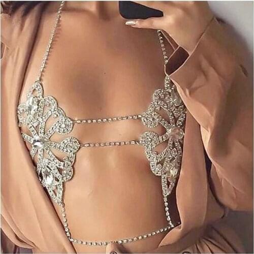 Sexy Womens Sling Bra Body Jewelry Fashion Bikini Crystal Rhinestone Geometric Flower Type Waist Chain Body Chain Accessories