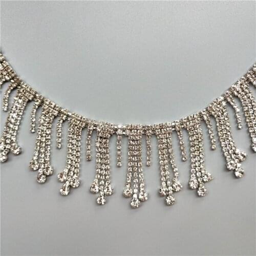 1 yard Bright Silver Rhinestones Fringe Trim Tassel Crystal Metal Chain For Dress Bag Shoes Accessories Decoration