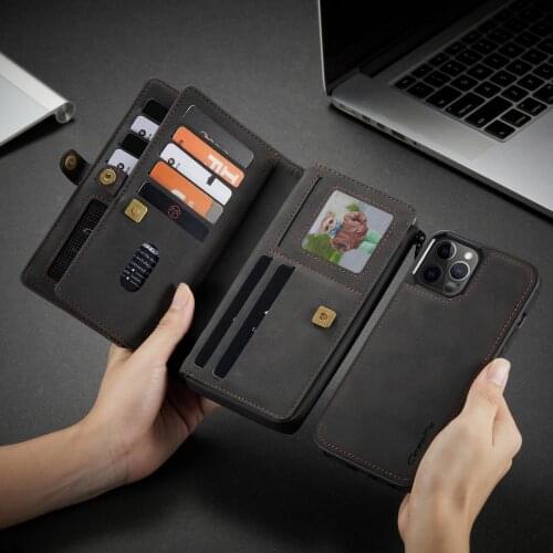 For Coque IPhone 12 11 Pro Max Wallet Case 2 In 1 Detachable Genuine Leather Magnetic Flip Cover Case for IPhone XS XR 7 8 Plus