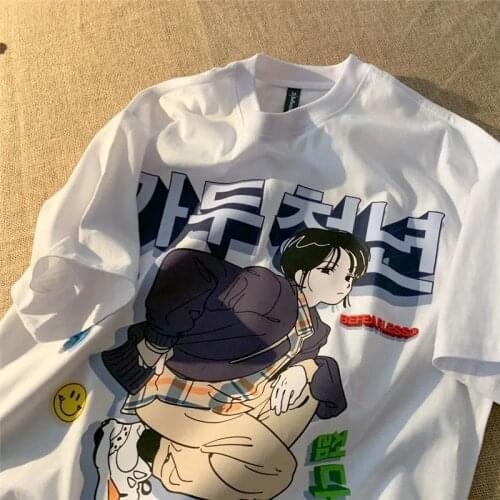 Cartoon Short Sleeve Tee Anime Things Large Size Womens Clothing Summer 2021 New Crop Tops Clothing for Girls Loose Manga