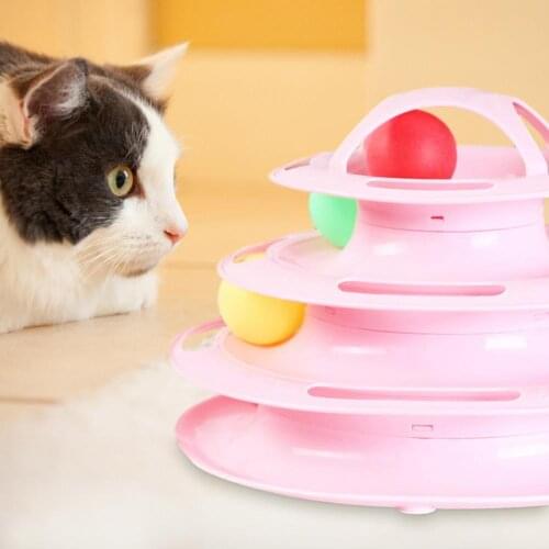 Cat Toy Tower 4 Levels Cat Tunnel Interactive Toy Intelligence Training Tray Pet Products Cat Moving Balls Tower Track