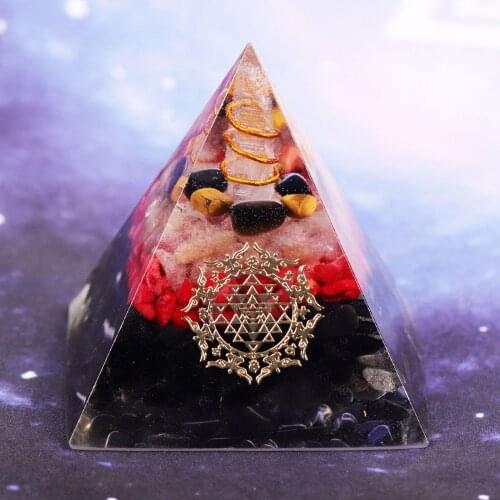 Healing Crystal Orgonite Pyramid Energy Converter Resin Orgone Stone Lucky Figurine Decor For Reiki Chakra Balancing