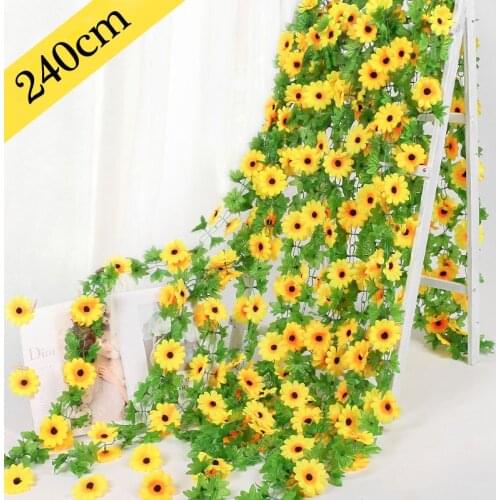 240cm Artificial Flowers Fake Silk Sunflower Ivy Vine with Green Leaves Hanging Garland Home Garden Fences Party Decorations