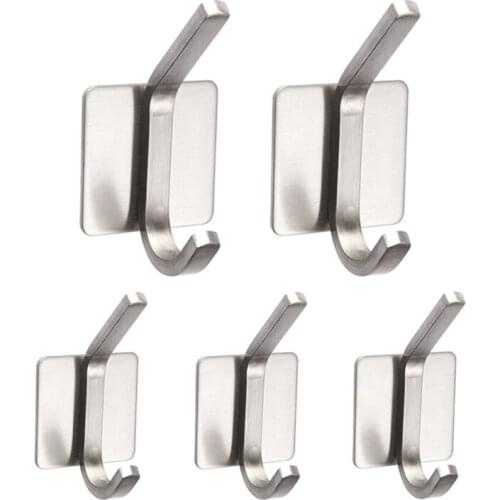 Stainless Steel Towel Hook Adhesive Robe Hats Keys Hanging Holder Family Kitchen Bathroom Wall Hooks