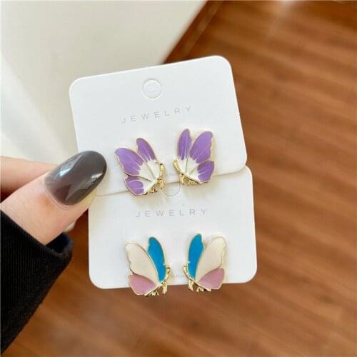 Sweet Summer Purple Butterfly Earring Studs Simple Cute Bridal Earrings for Wedding