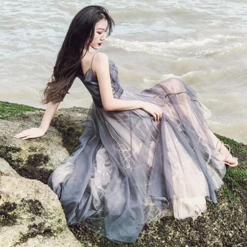 Fashion women comfortable elegant fresh beach sun dress new arrival temperament party cute elegant mesh patchwork a-line dress