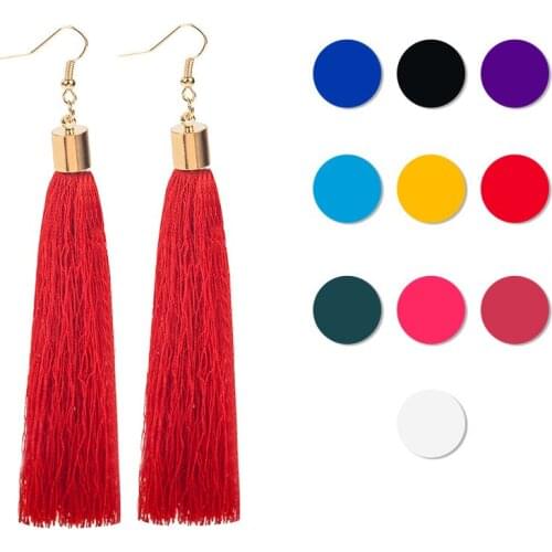 11 Kinds Fashion Solid Colors Cotton Thread Tassel Golden Hook Drop Earrings Long Dangle Earrings for Women