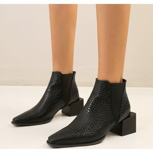 Fashion Ankle Boots for Women New 2021 Pointed Toe Square Heels Womens Ankle Boots Short Black White Shoes Ladies Large Size 48