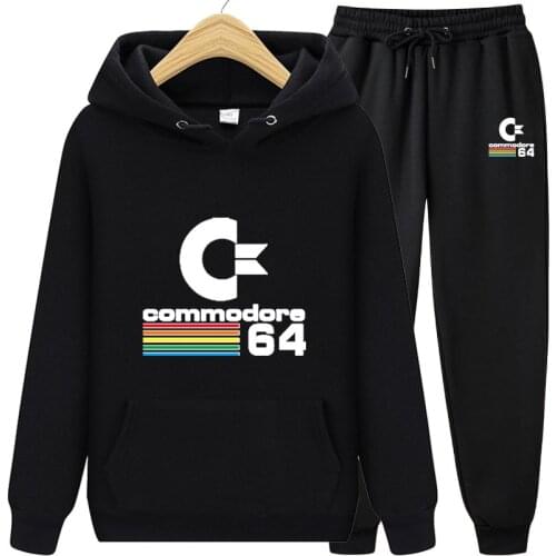 New Men Hoodies Suit 64 Commodore Tracksuit Sweatshirt Suit Fleece Hoodie+Sweat pants Jogging Homme Pullover Sporting Suit Male
