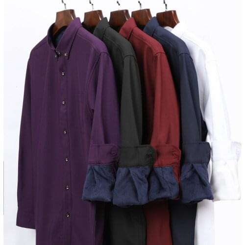 Winter plus velvet padded mens plus size shirt Mens business casual solid color warm fat shirt Can choose 5 colors0