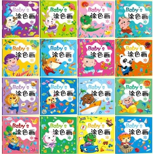New 16 Pcs/set Babys Coloring Books for Kids Child Stick Figure Cute Animals Fruits Plants Drawing Book Kids Learning Books