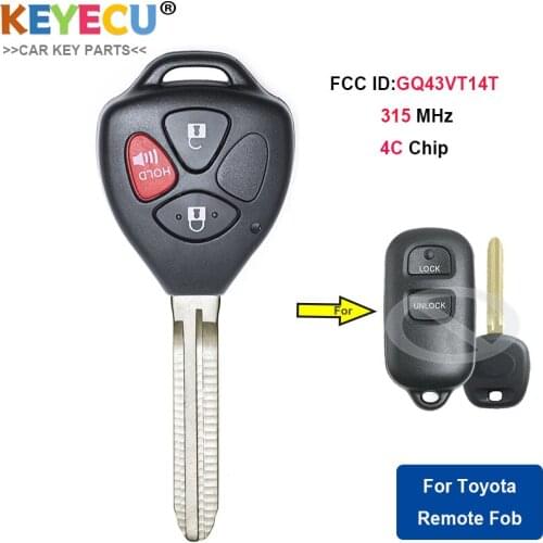 KEYECU Upgraded Remote Key for Toyota Camry Celica Corolla Echo Matrix Sienna Solara Fob 3 Button - 315MHz - 4C Chip - GQ43VT14T