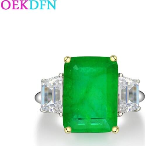 OEKDFN Vintage 925 Sterling Silver Women Ring Big Emerald Gemstone Wedding Engagement Jewelry Anniversary Rings For Women