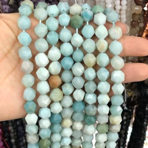 Wholesale Natural Stone Faceted Amazonite Bead Loose Spacer Crystal Beads For Jewelry Making DIY Bracelet Necklace 6 8 10 mm