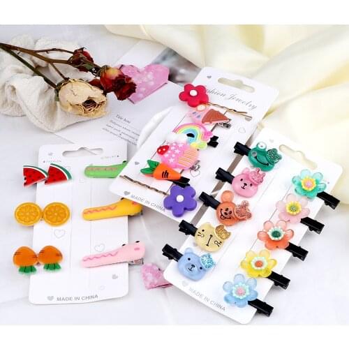 2-10Pcs/Set Rainbow Hair Clip Cute Unicorn Flower Hairpin Cartoon Animal For Girl Kid Fashion Hairgrip Headwear Accessories Gift