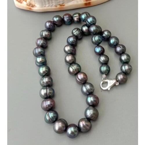 YYGEM 925 Silver Clasp Natural 10-11mm Freshwater Cultured Black Potato Pearl Choker Necklace 17"