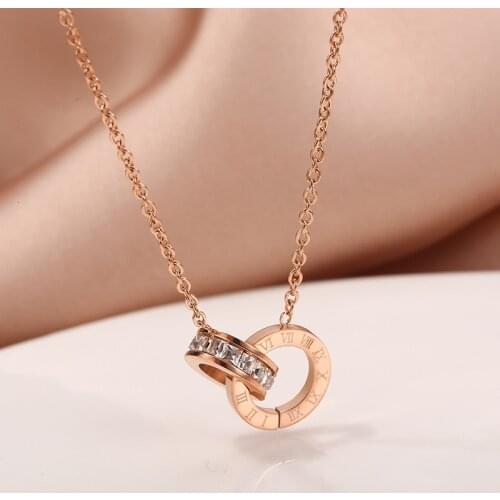 Europe and the United States burst double-ring titanium steel necklace women do not drop color fashion accessories