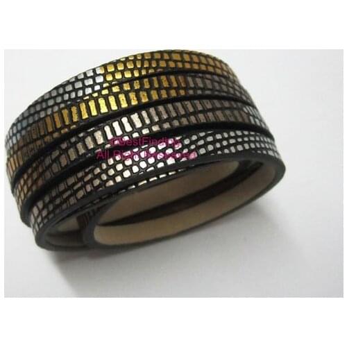 5x2mm Flat leather cord 5mm dark shine snake leather cord