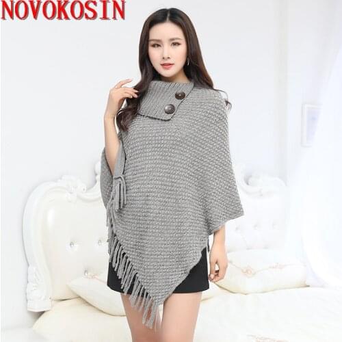 2021 Women Oversize Knitted Pullover Triangle Tassel Long Turn Down Collar Sweater Autumn Winter Outstreet Big Pendulum Poncho