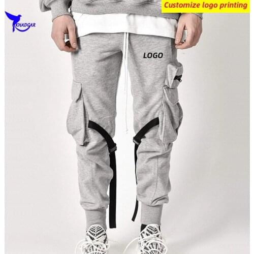 Custom LOGO Men Gym Fitness Running Pants Breathable Jogging Sweatpants Overalls Multi Pockets Work Pants Bodybuilding Trousers