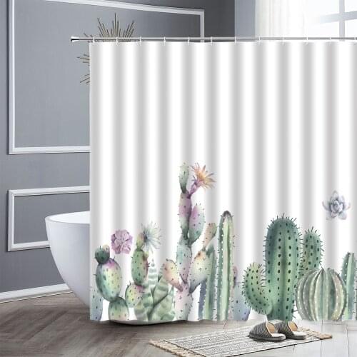 Modern 3D Printing Shower Curtain Cactus Green Plant Tree Landscape Bath Curtains With Hooks For Bathroom Waterproof Scenery