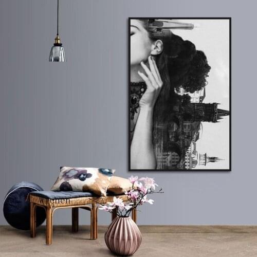 Nordic Modern Beauty Profile Canvas Painting Simple Character Silhouette Creative Art Poster Black and White Mural Home Decor