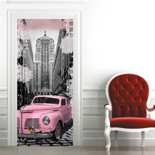 Vintage Black Modern City Metropolis Door Sticker PVC Waterproof Self Adhesive Vinyl Decal Door Art Poster Wallpaper Home Decor