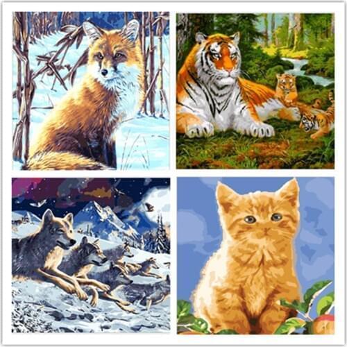 Yunxi art, Frameless hand painted canvas painting Animal cat picture painting by numbers diy acrylic drawing by numbers RS275