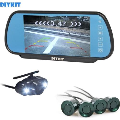 DIYKIT Video Parking Radar 4 Sensors + 7 inch Build-in LCD Display Mirror Car Monitor + LED Night Vision HD Rear View Camera