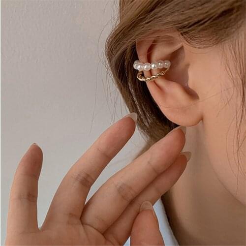 2021 New Trend Hollow Circle Earrings Double Layer Metal Pearl Ear Cuff Clip Earrings For Women Fake Piercing Aesthetic Jewelry