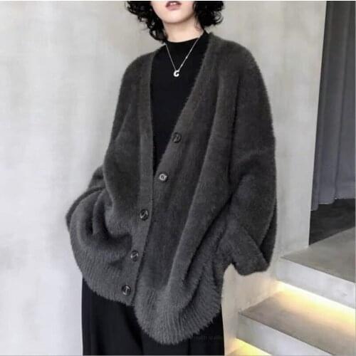 Lady Casual Loose Plus Size 4xl Print Long Overcoat New Autumn Winter Middle Aged Women Imitation Mink Cashmere Coat